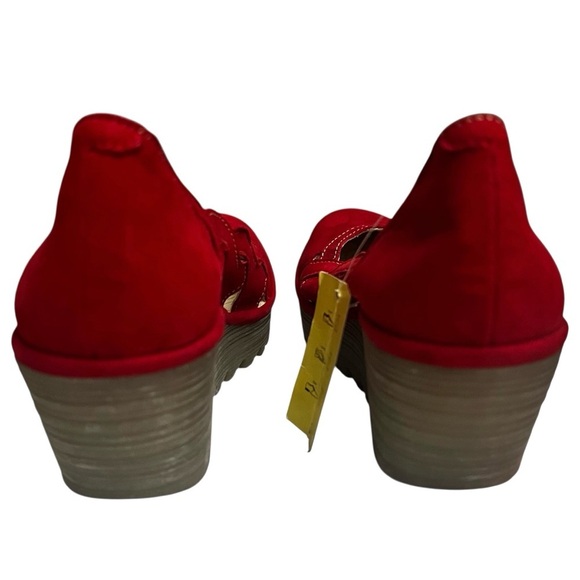 Fly London 6.5 Red Suede Mary Jane Comfort Tomato Girl Feminine Wedge Shoes - Picture 7 of 13